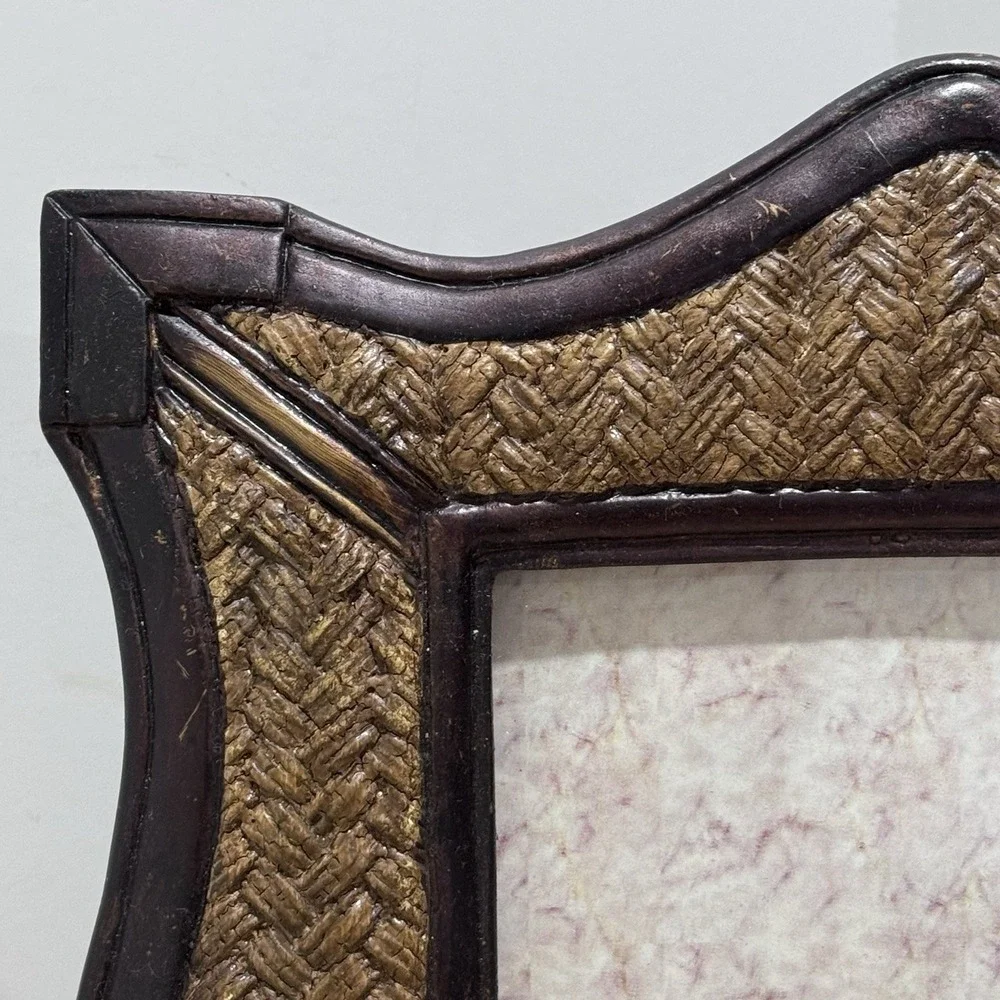Dark Brown Trimmed Textured Woven Wicker Rattan Style Picture Frame Heavyweight